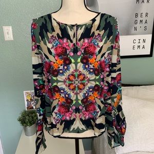 Artelier Nicole Miller | Silk Camo Floral Blouse M